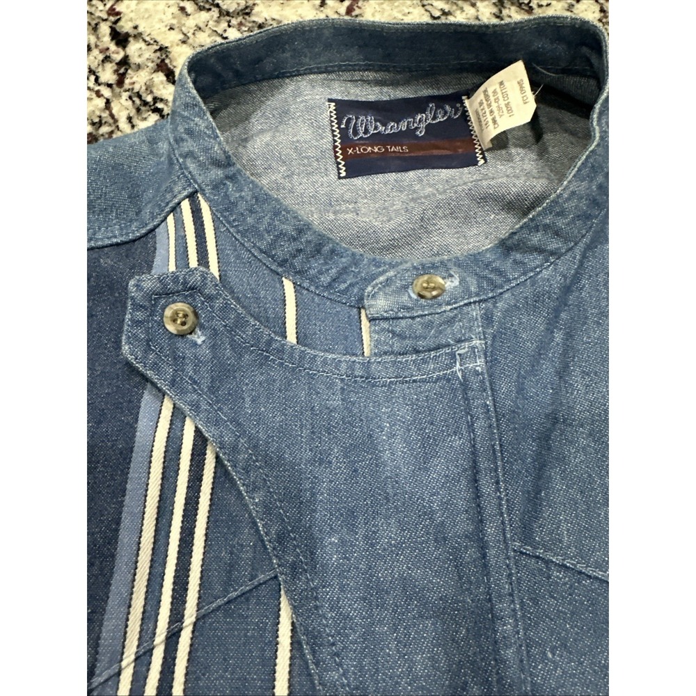 Vtg Mens 16 1/2-35 - WRANGLER X-Long Tails Western Cowboy Denim Jean Shirt - Picture 4 of 11